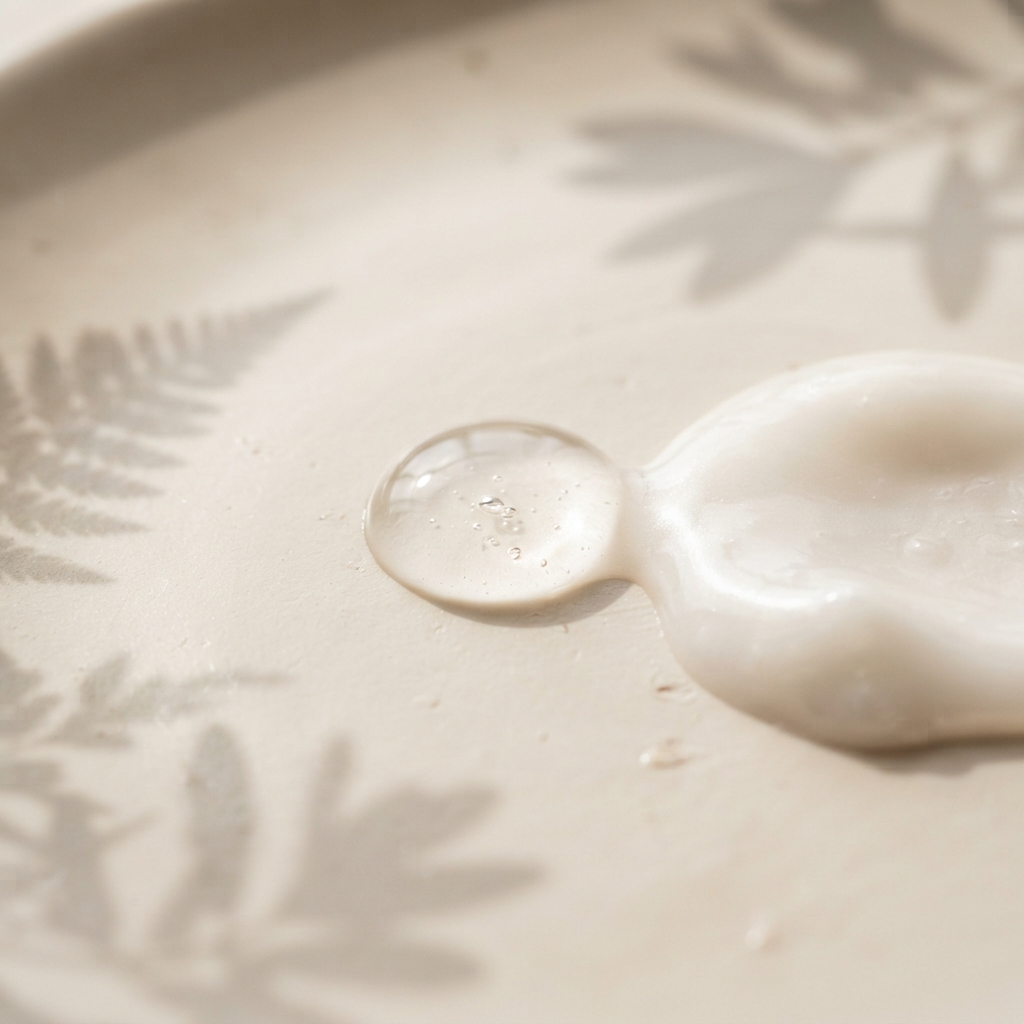 Macro photography of hydrating Squalane and Ceramide clear texture