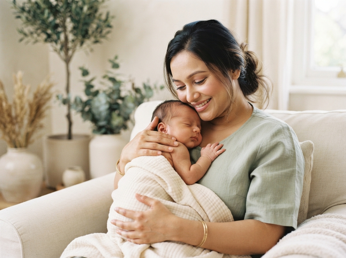 Authentic Bangladeshi mother holding her baby with warmth and care